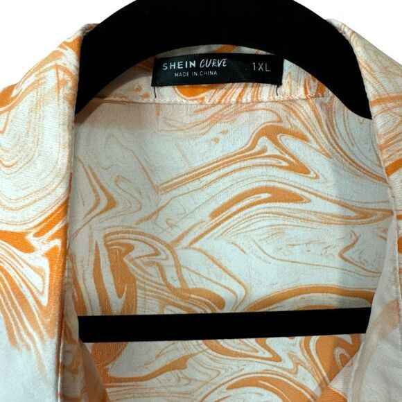 2/$20 Shein Orange and White Swirl Marble Button-Up Shirt - Picture 6 of 7